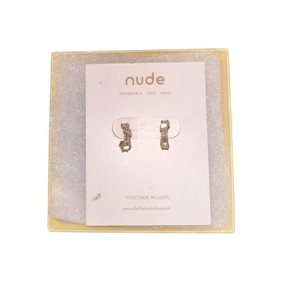 “Nude” brand gold and diamond hoop huggie earrings - Picture 1 of 4